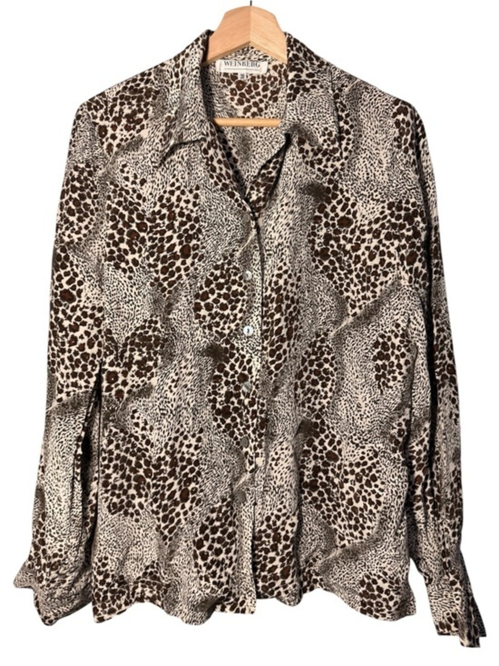 Weinberg Made in France Silk Animal-Print Button-Down Shirt size 38